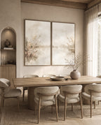 Large pampas grass wall art set above a sofa in a beige living room