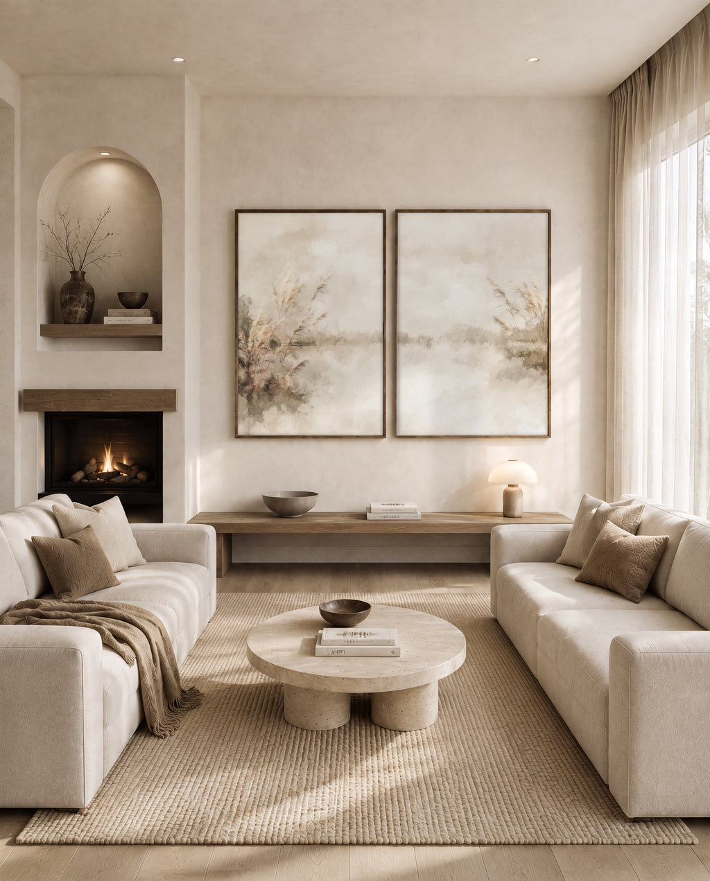Pampas grass botanical wall art set in Japandi style