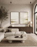Olive green minimalist wall art set in Japandi style